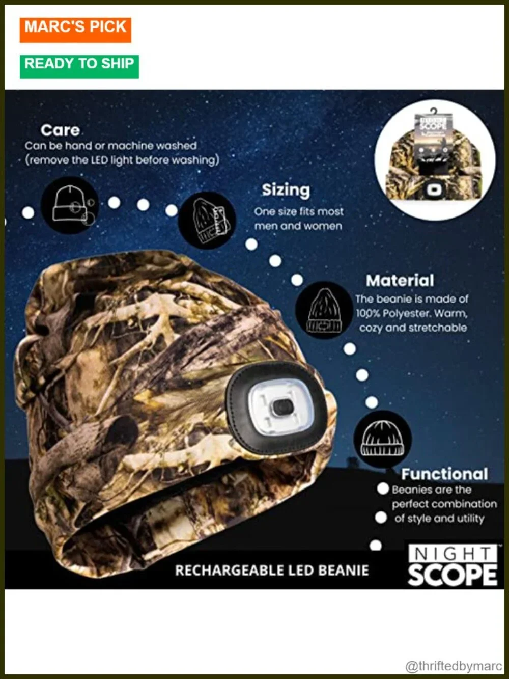 Rechargeable LED Warm Knit Beanie Headlamp Hat for Outdoor Activities